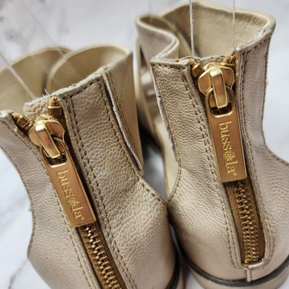 Bussola Pauline Wide Strap Metallic Beige Leather Sandals Platform Flats 9.5 (40 - Picture 6 of 10